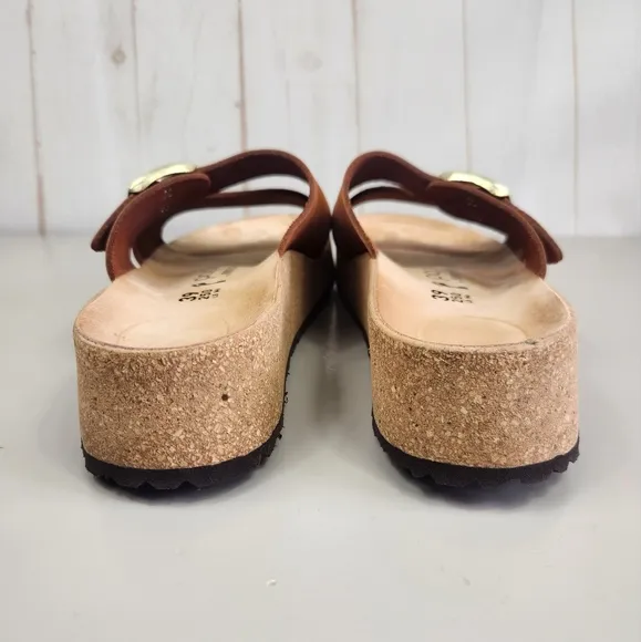 Papillio by Birkenstock Almina Nubuck Buckle Leather Sandal Pecan 8-8.5 Narrow
