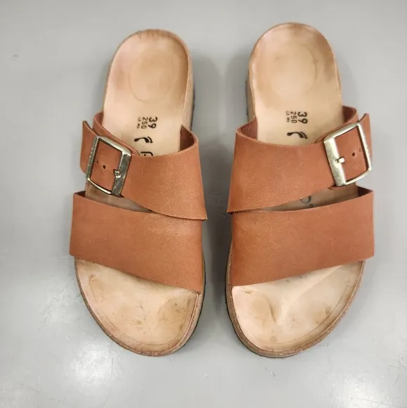 Papillio by Birkenstock Almina Nubuck Buckle Leather Sandal Pecan 8-8.5 Narrow
