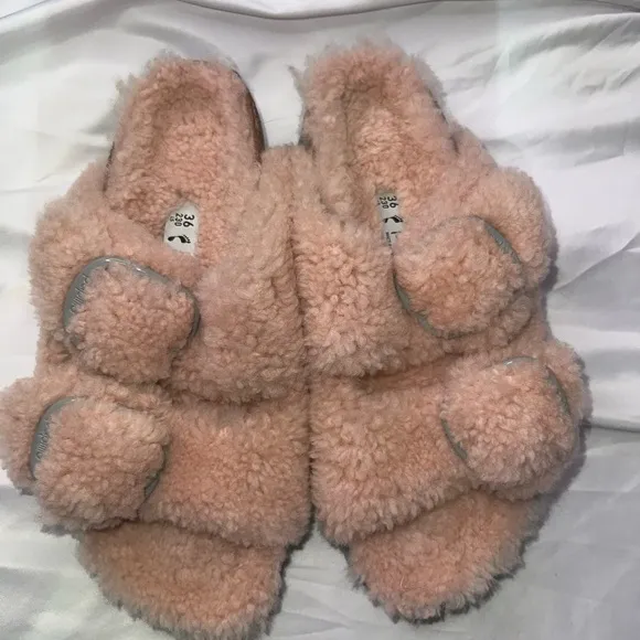 Papillio Sherling Fuzzy Pink Fleece Slippers Slides Sandals Birkens Birkenstocks