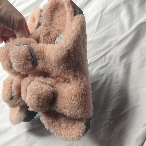 Papillio Sherling Fuzzy Pink Fleece Slippers Slides Sandals Birkens Birkenstocks