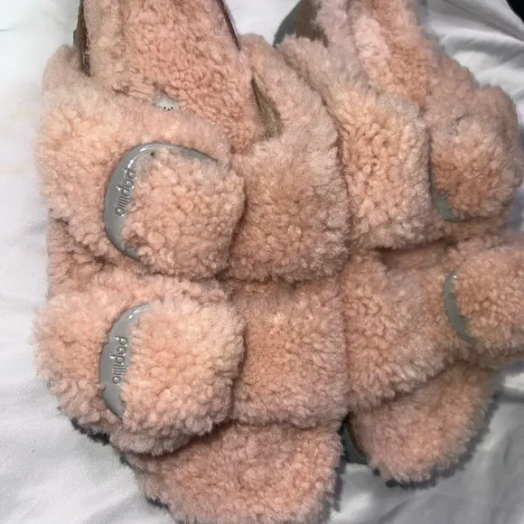Papillio Sherling Fuzzy Pink Fleece Slippers Slides Sandals Birkens Birkenstocks