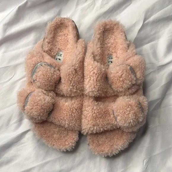 Papillio Sherling Fuzzy Pink Fleece Slippers Slides Sandals Birkens Birkenstocks