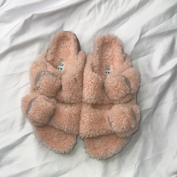 Papillio Sherling Fuzzy Pink Fleece Slippers Slides Sandals Birkens Birkenstocks