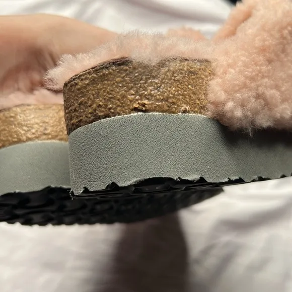 Papillio Sherling Fuzzy Pink Fleece Slippers Slides Sandals Birkens Birkenstocks