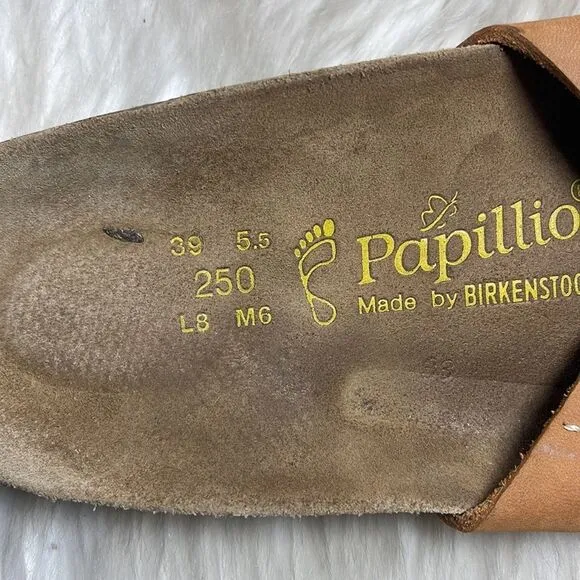 Papillio Tan Nubuck Tie Detail Slide Sandals Sz 8