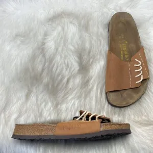 Papillio Tan Nubuck Tie Detail Slide Sandals Sz 8