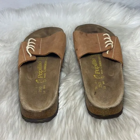 Papillio Tan Nubuck Tie Detail Slide Sandals Sz 8