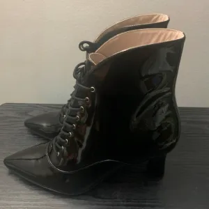 Patent Leather Ankle Lace-Up Boots