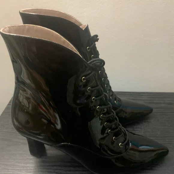 Patent Leather Ankle Lace-Up Boots