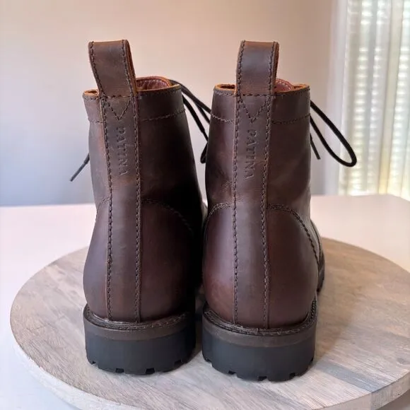 Patina Dark Brown Leather Lace Up Men's Boots US Size 11