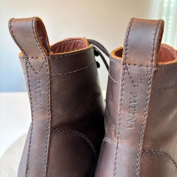 Patina Dark Brown Leather Lace Up Men's Boots US Size 11