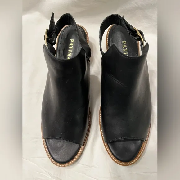 Patina Portland Leather Co. Black Leather Sling Back Sandals