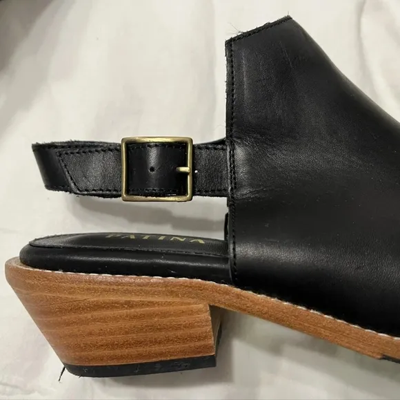 Patina Portland Leather Co. Black Leather Sling Back Sandals