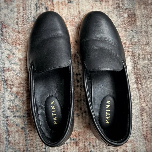 Patina Portland Leather Goods Black Genuine Leather Rounded Toe Loafer size 7