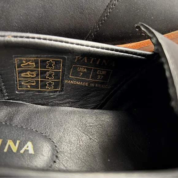 Patina Portland Leather Goods Black Genuine Leather Rounded Toe Loafer size 7
