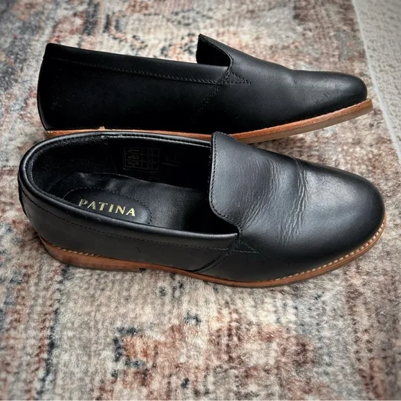 Patina Portland Leather Goods Black Genuine Leather Rounded Toe Loafer size 7