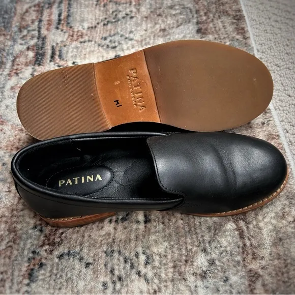 Patina Portland Leather Goods Black Genuine Leather Rounded Toe Loafer size 7