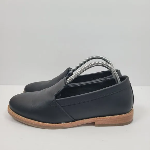 Patina Rounded Loafer Women's Black Leather Flats US Size 6.5