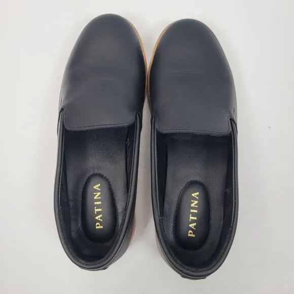 Patina Rounded Loafer Women's Black Leather Flats US Size 6.5