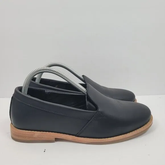 Patina Rounded Loafer Women's Black Leather Flats US Size 6.5