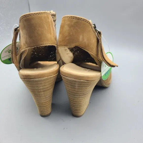 Paul Green Leilani Sandals Peep Toe Tan Leather Suede Sisal Heel Zipper Sz 8 New