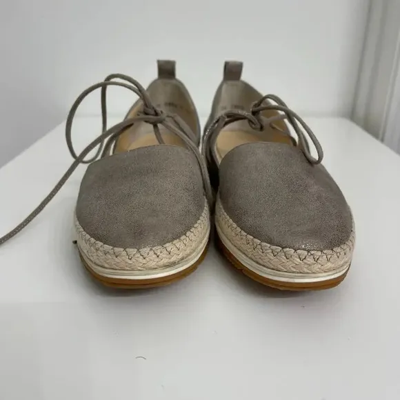 Paul Green Marcey Lace Up Espadrille Flats Silver Metallic US Sz 6.5