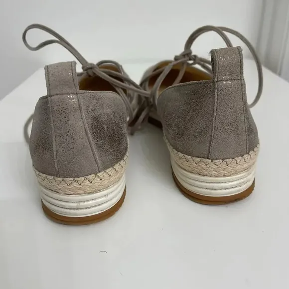 Paul Green Marcey Lace Up Espadrille Flats Silver Metallic US Sz 6.5