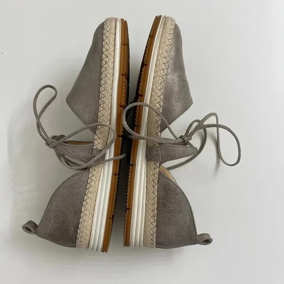 Paul Green Marcey Lace Up Espadrille Flats Silver Metallic US Sz 6.5