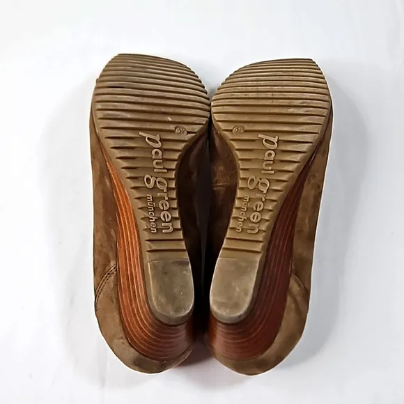 Paul Green Nola Wedge Brown Suede Square Toe Size 6.5