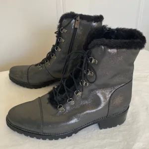 Peter Kaiser Leather Lace Up Ankle Boots Silver Gray