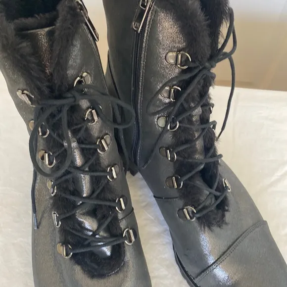 Peter Kaiser Leather Lace Up Ankle Boots Silver Gray