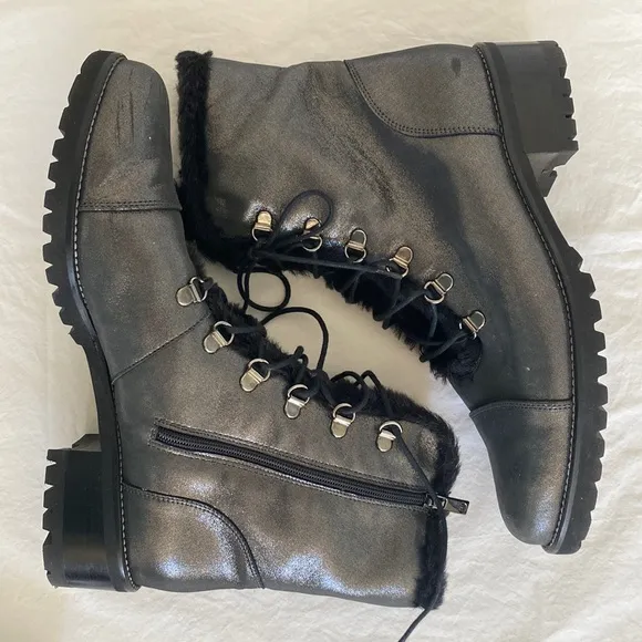 Peter Kaiser Leather Lace Up Ankle Boots Silver Gray
