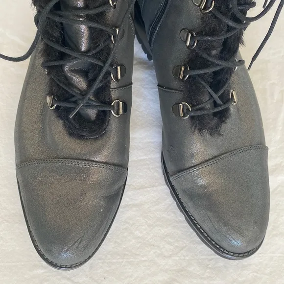 Peter Kaiser Leather Lace Up Ankle Boots Silver Gray