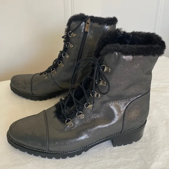 Peter Kaiser Leather Lace Up Ankle Boots Silver Gray