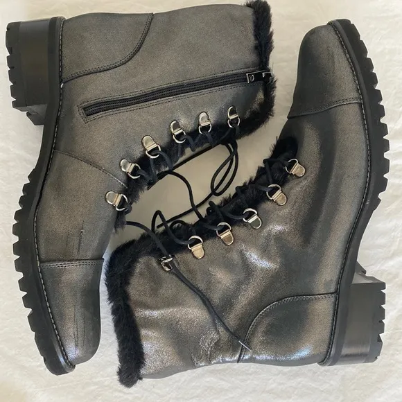 Peter Kaiser Leather Lace Up Ankle Boots Silver Gray
