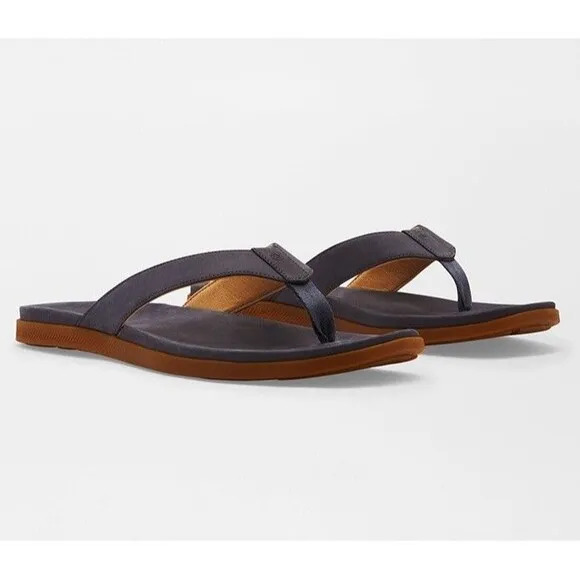 PETER MILLAR Hyperlight Slide Nubuck Leather Flip Flop Sandals Gray Mens US 9