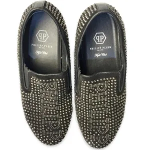 Philipp Plein Fight Club Black Studded Men's Slip-on Loafers Shoes Euro 43