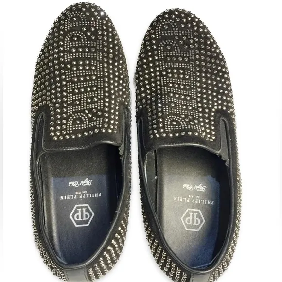 Philipp Plein Fight Club Black Studded Men's Slip-on Loafers Shoes Euro 43