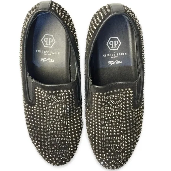 Philipp Plein Fight Club Black Studded Men's Slip-on Loafers Shoes Euro 43