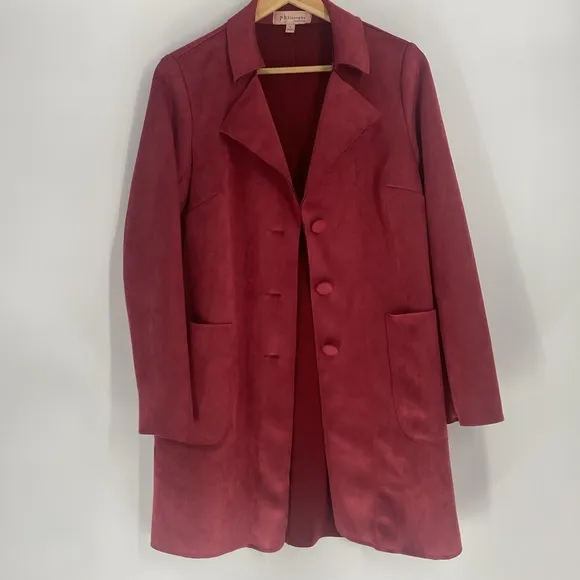 Philosophy faux suede leather button front  coat fabric covered buttons 2 pocket