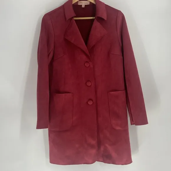 Philosophy faux suede leather button front  coat fabric covered buttons 2 pocket