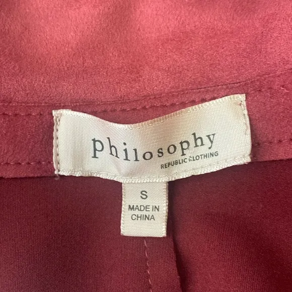Philosophy faux suede leather button front  coat fabric covered buttons 2 pocket