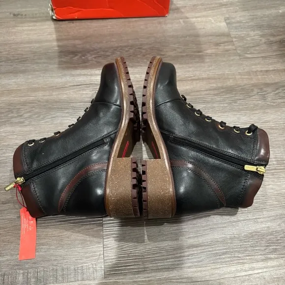 Pikolinos Aspe Lace Up Black Leather Heeled Bootie Boots