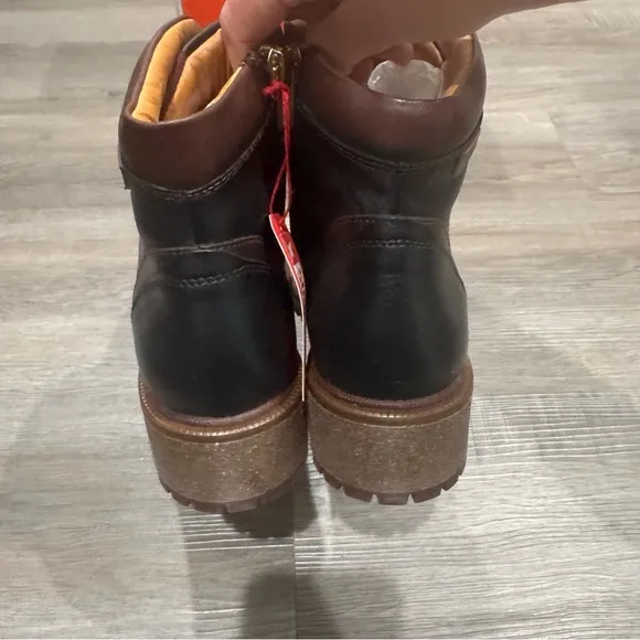 Pikolinos Aspe Lace Up Black Leather Heeled Bootie Boots