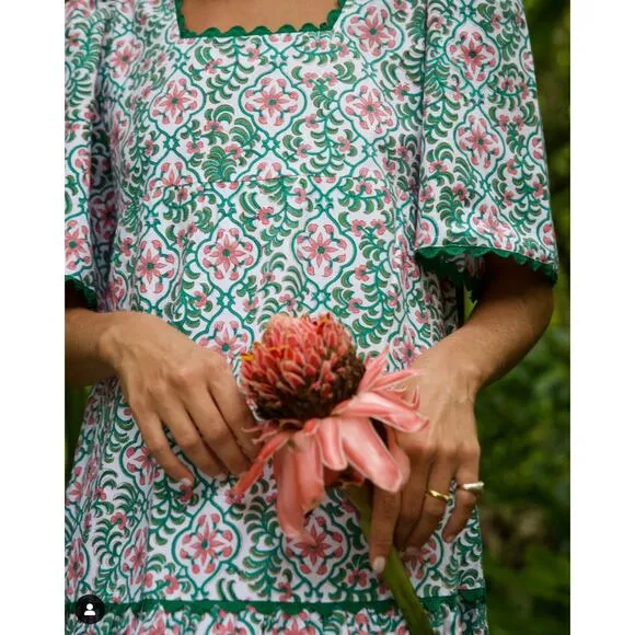 Pink City Prints Laura Midi Dress Retro Blush Tiered Block Print Tuckernuck L