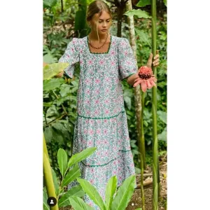 Pink City Prints Laura Midi Dress Retro Blush Tiered Block Print Tuckernuck L