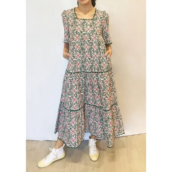 Pink City Prints Laura Midi Dress Retro Blush Tiered Block Print Tuckernuck L
