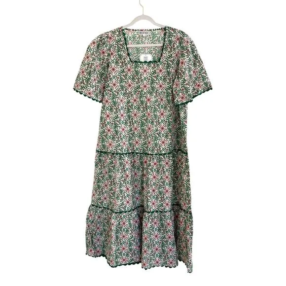 Pink City Prints Laura Midi Dress Retro Blush Tiered Block Print Tuckernuck L