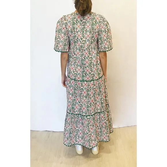 Pink City Prints Laura Midi Dress Retro Blush Tiered Block Print Tuckernuck L