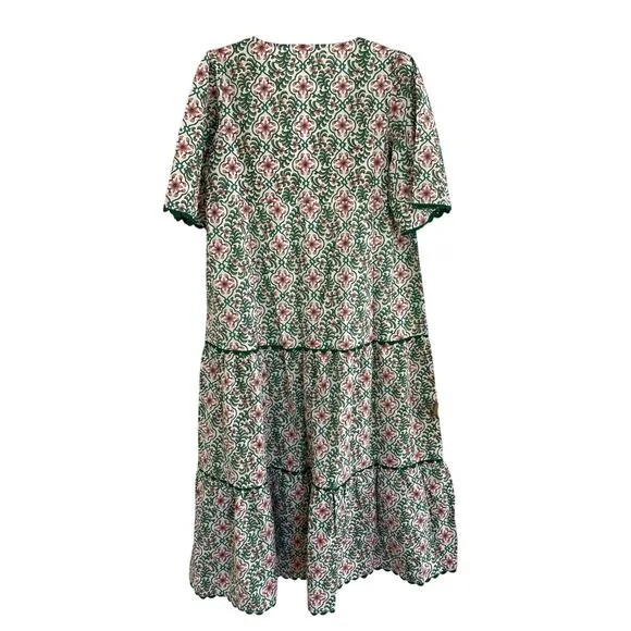 Pink City Prints Laura Midi Dress Retro Blush Tiered Block Print Tuckernuck L